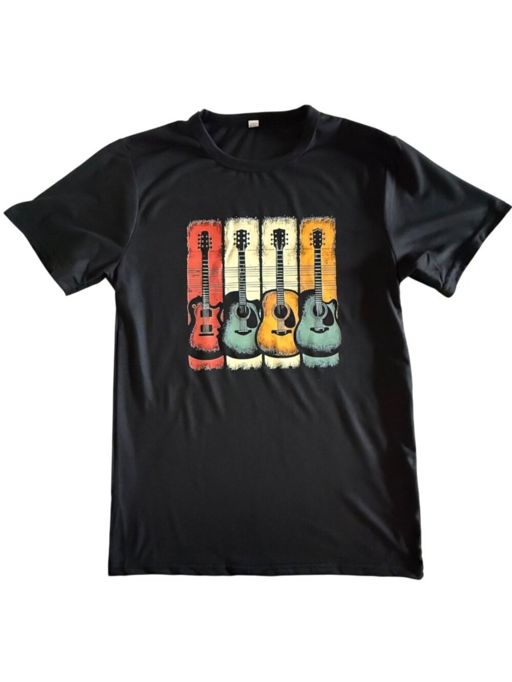 Retro Guitar Shirt Size S Black Music Graphic Tee Festival Casual Acoustic